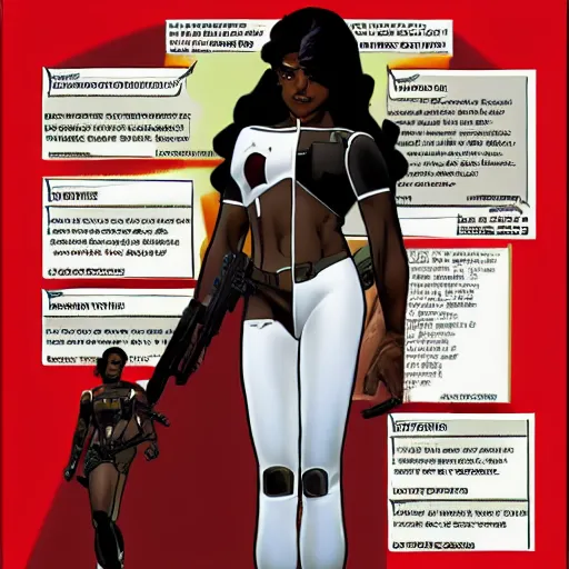 Image similar to pose reference sheet for a young, dark - skinned warrior - princess in a white tactical suit, art by adam hughes