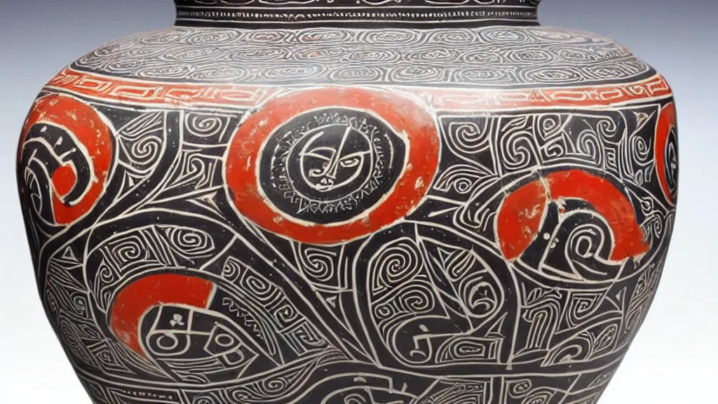 Image similar to a pot with a decorative minoan art style where we can see darth vader