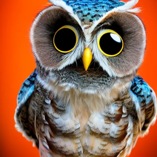 Image similar to studio photograph of an extremely cute imaginary love owl
