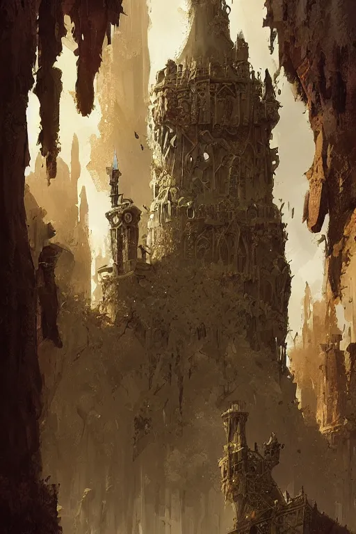 Image similar to a highly detailed magical wizard's tower, elegant, intricate, digital painting by craig mullins, andrea rocha, hubert robert, syd mead.