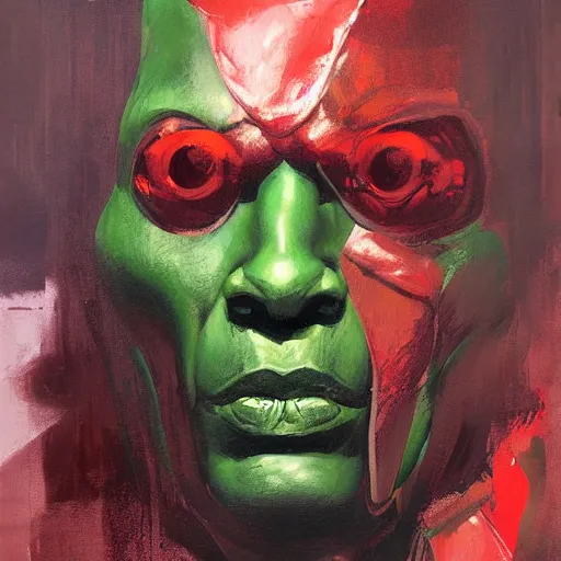 Image similar to face protrait of martian manhunter,, jeremy mann painting