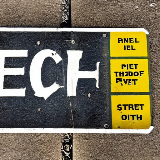 Prompt: street sign with pit of the earth written on it