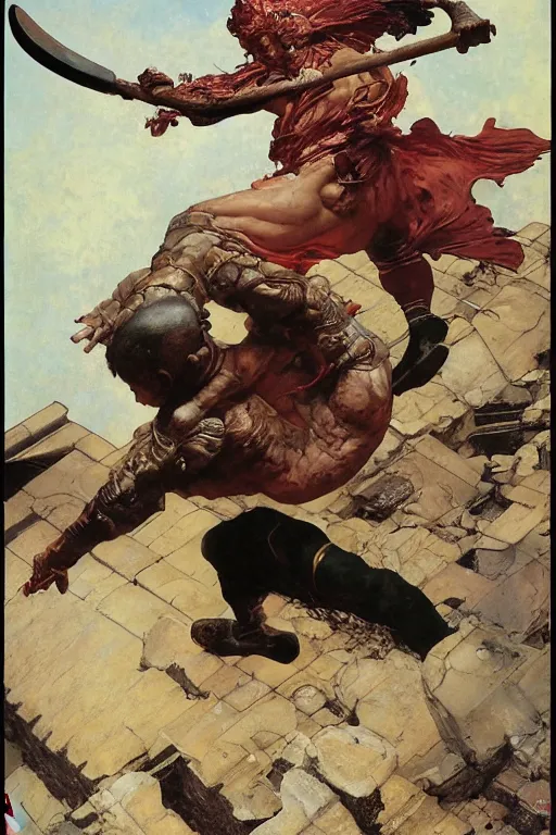 Image similar to full length portrait of akebono taro smashing through a wall, dynamic action, painted by lawrence alma tadema, zdzislaw beksinski, norman rockwell, jack kirby, tom lovell, alex malveda, greg staples