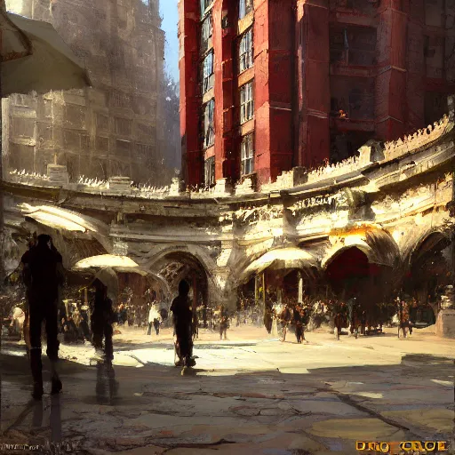 Image similar to Azorius Guildgate, painted by Craig Mullins