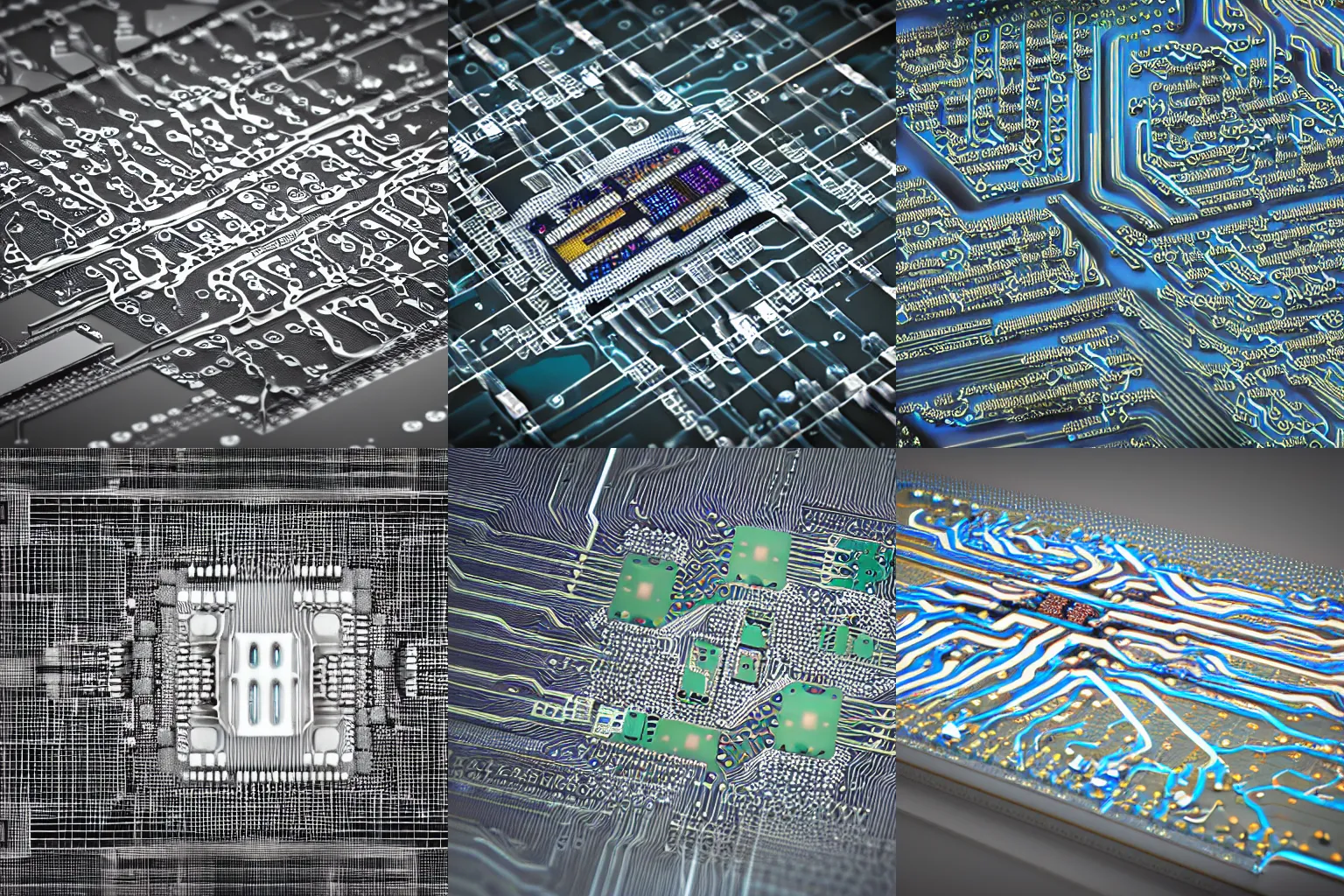 Prompt: neuromorphic chip, integrated circuit, human brain, neurons and synapses, printed circuit board, detailed, in style of 3D render