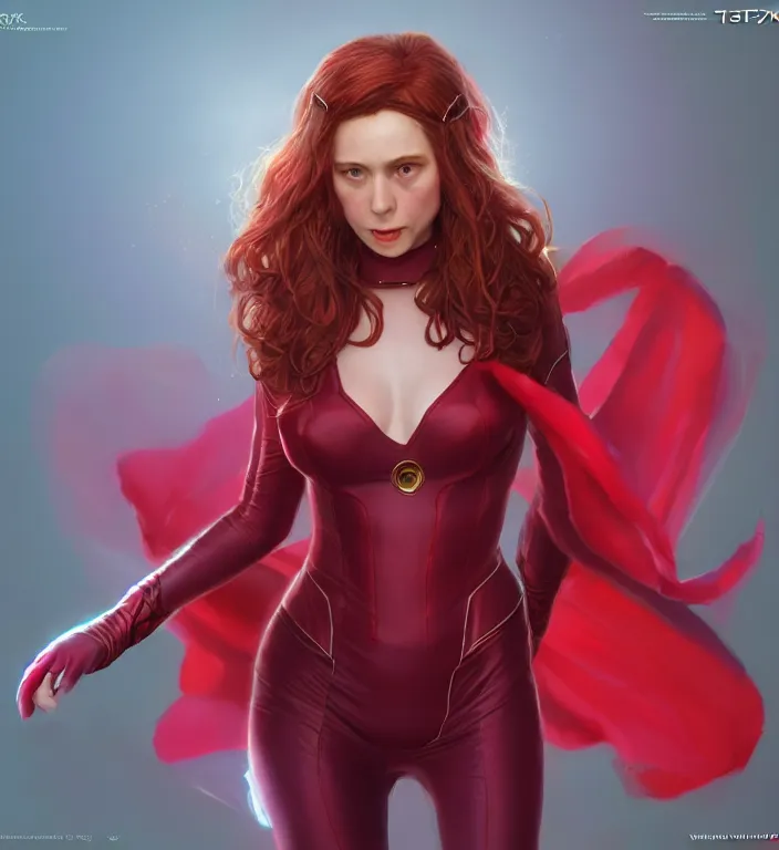 Prompt: Sweetie Fox as Scarlet Witch, portrait, full body, hyper detailed, digital art, trending in artstation, cinematic lighting, studio quality, smooth render, unreal engine 5 rendered, octane rendered, art style by klimt and nixeu and ian sprigger and wlop and krenz cushart