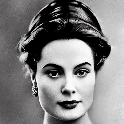 Image similar to victorian photograph of grace kelly, angelina jolie, 1 8 9 0 s photography, 1 9 0 0, realistic face, symmetrical face, detailed, grainy, edwardian, old photo