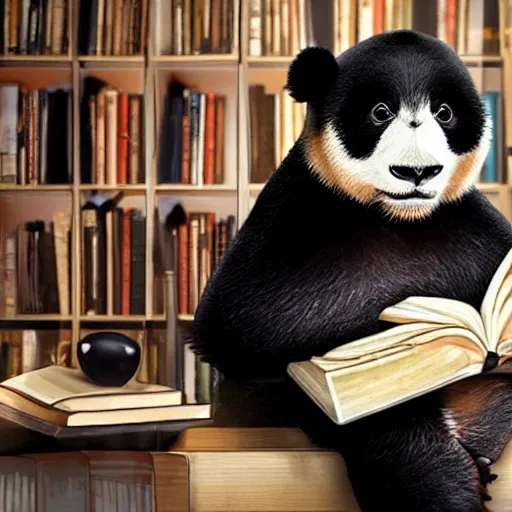 Image similar to panda studying with books