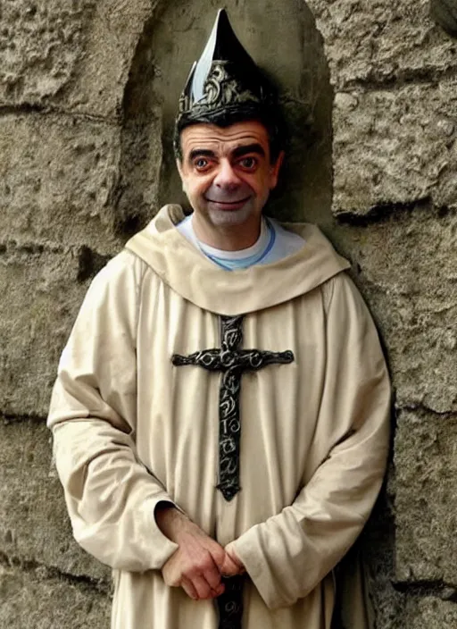 Image similar to rowan atkinson as a medieval bishop