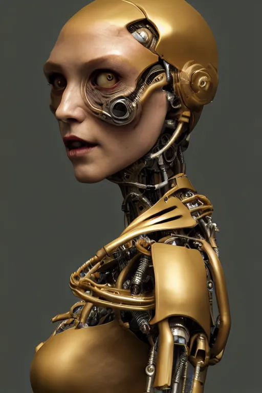 Image similar to portrait of a vampire female robot, intricate, dystopian toy, sci - fi, extremely detailed, biopunk suit, digital painting, sculpted in zbrush, artstation, concept art, smooth, sharp focus, illustration, chiaroscuro lighting, golden ratio, incredible art by stanley artgerm lau and greg rutkowski and alphonse mucha and simon stalenhag