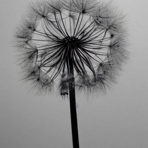 Image similar to pencil drawing of dandelion seeds blowing in the wind