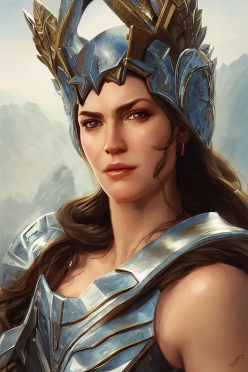 Image similar to amazon valkyrie athena, d & d, fantasy, portrait, highly detailed, headshot, digital painting, trending on artstation, concept art, sharp focus, illustration, art by artgerm and greg rutkowski and magali villeneuve