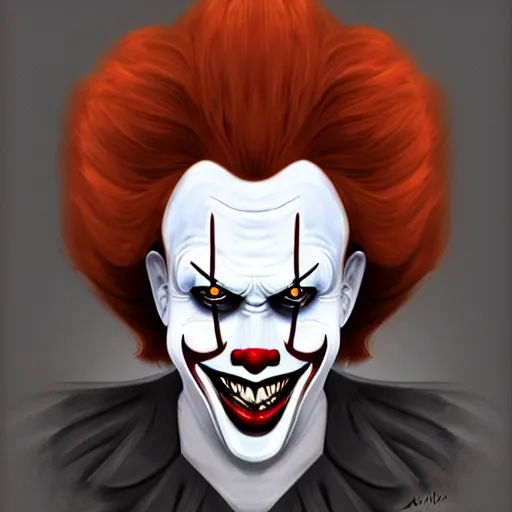 Image similar to portrait of pennywise mixed with batman, character design by alvar