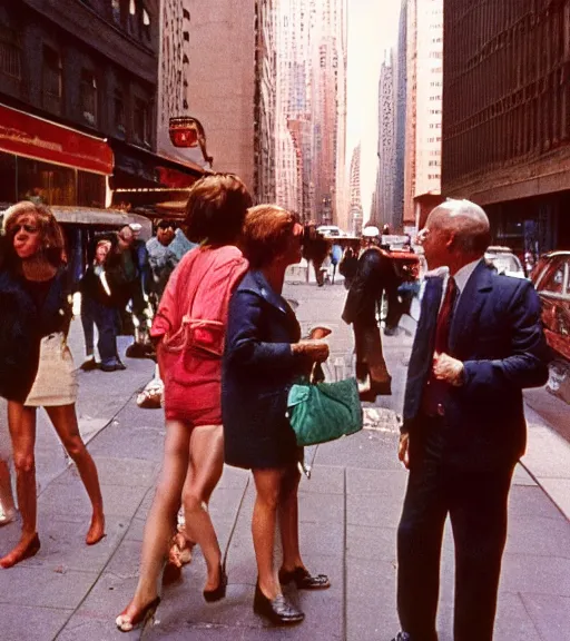 Image similar to close-up color film photography, Manhattan street life in 1970s, soft light, 35mm, film photo, Joel Meyerowitz