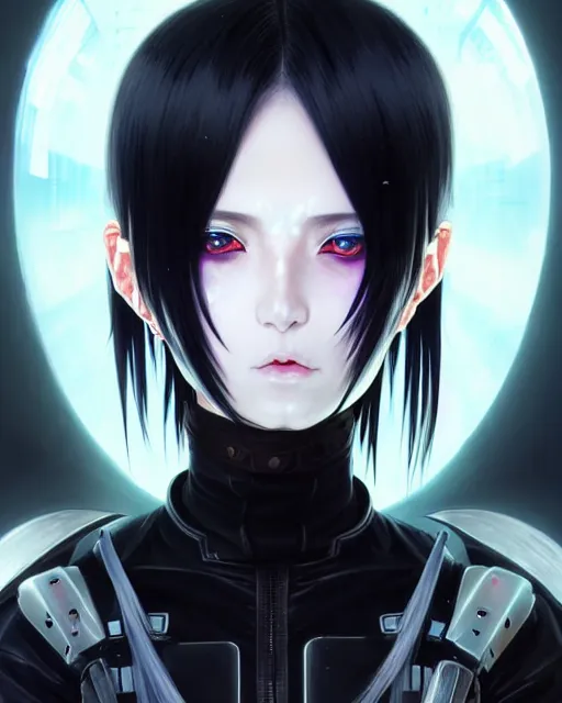 Image similar to portrait Anime goth girl in cyberpunk armor, cute-fine-face, white-hair pretty face, realistic shaded Perfect face, fine details. Anime. realistic shaded lighting by Ilya Kuvshinov katsuhiro otomo ghost-in-the-shell, magali villeneuve, artgerm, rutkowski, WLOP Jeremy Lipkin and Giuseppe Dangelico Pino and Michael Garmash and Rob Rey