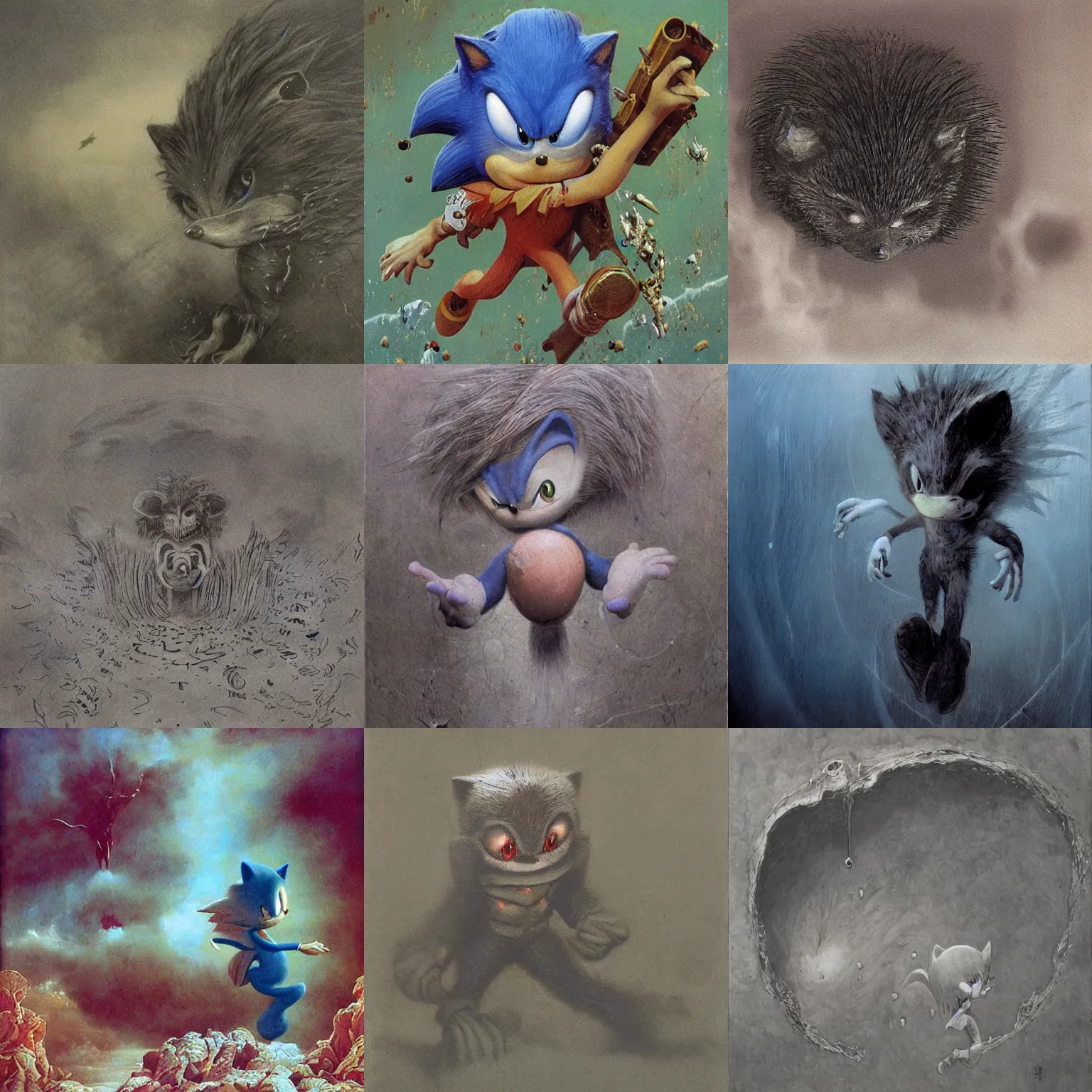 Prompt: sonic the hedgehog by Beksinski