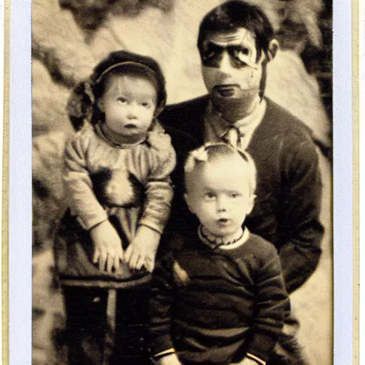 Image similar to family photo of a demon family poloroid,