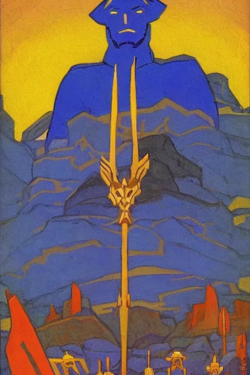 Image similar to thor, marvel, artwork by nicholas roerich,