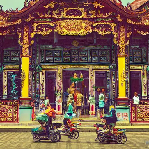 Image similar to ho chi minh city bui vien street, rococo art style, animals and birds, highly detailed