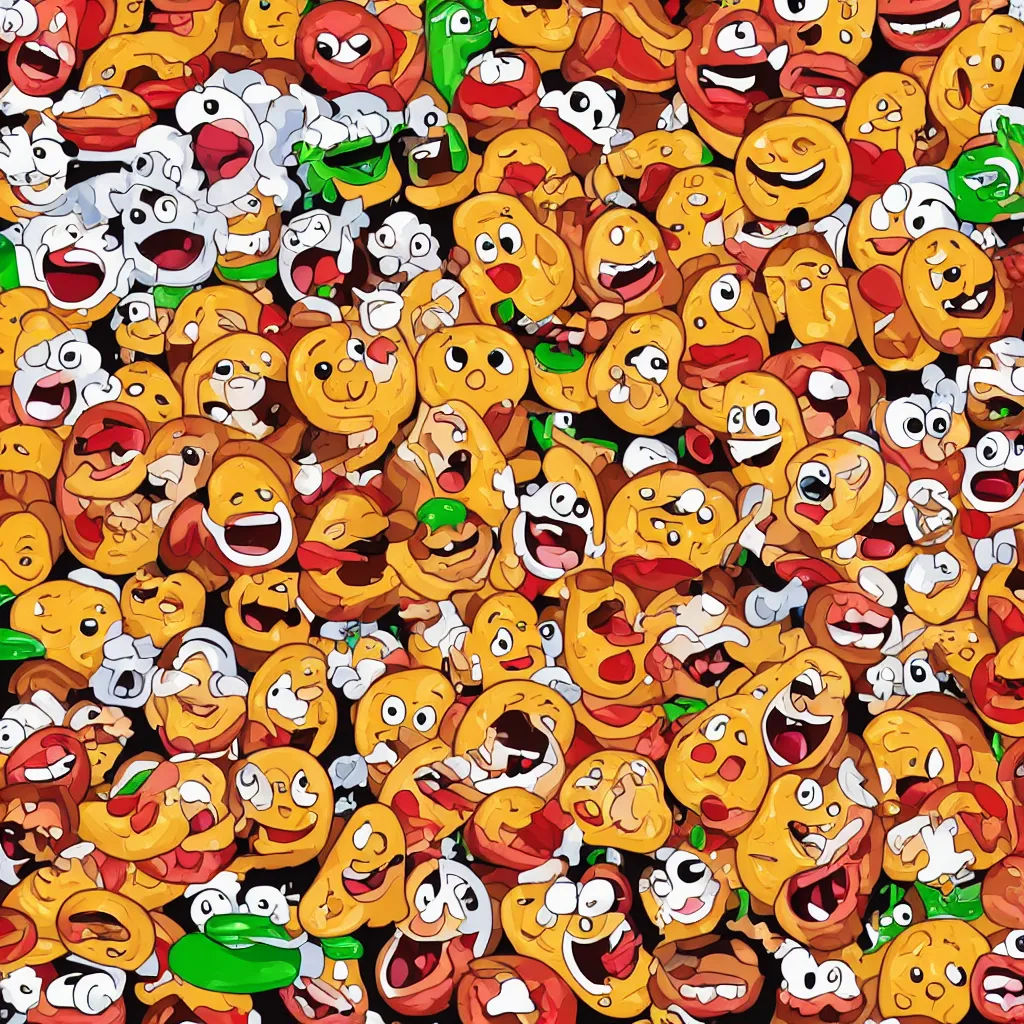 Prompt: a grid of expressive hd emojis of a cartoon hotdog