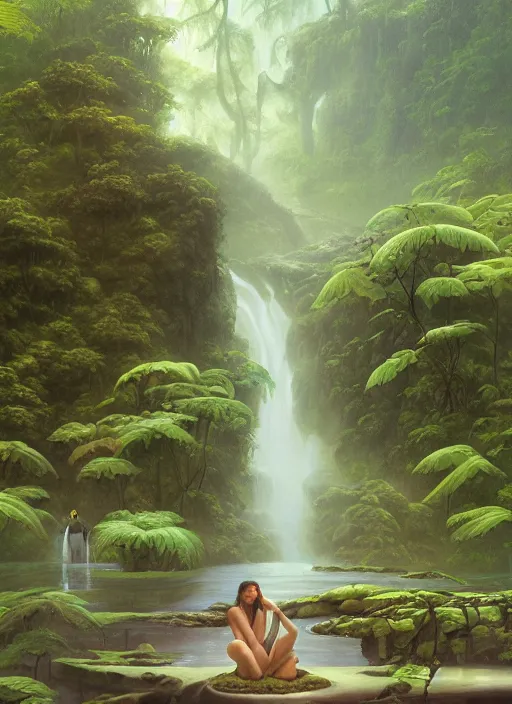 Image similar to a tardigrade meditating near a river in the amazon jungle, art by christophe vacher