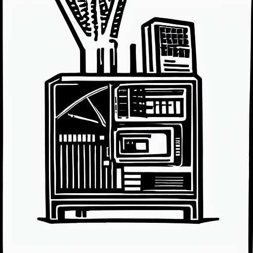 Image similar to linocut of a happy computer