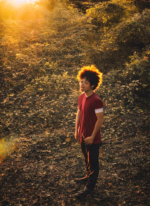 Image similar to photo of deku, 35mm, f/1.4, Golden Hour light, ,