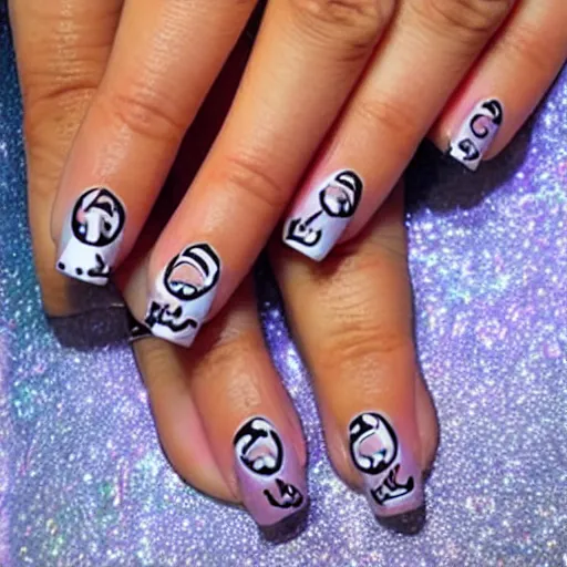 Prompt: nail design with cat logo, realistic