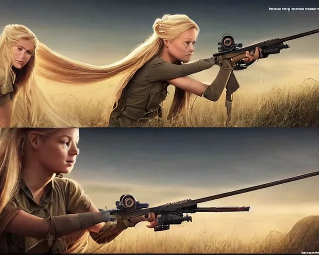 Prompt: disney princess with long blonde hair vs long barreled 9 0 sniper rifle : : weta disney pixar movie still photo : : hi - fructose, decadent highly - detailed digital painting, golden ratio, octane render, artstation, smooth, sharp focus, artgerm, mucha, loish, wlop