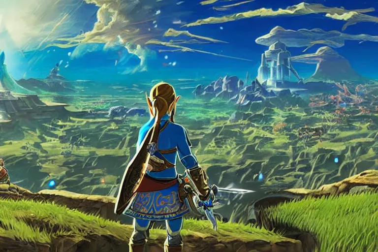 zelda botw, epic blue gateway with intricate golden | Stable Diffusion ...