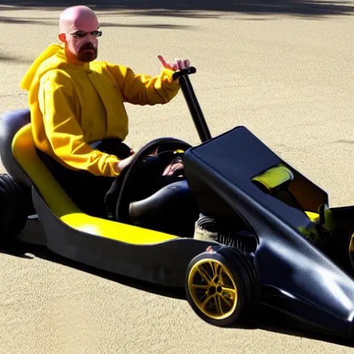 Prompt: Walter White go-karting with Jessie Pinkman