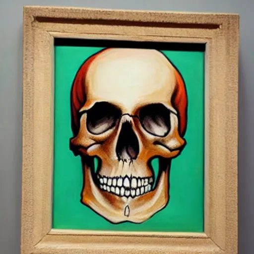 Image similar to human skeleton painting a painting of a skull