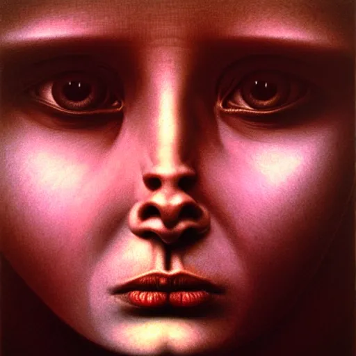 Image similar to Her eyes wide by Zdzisław Beksiński, oil on canvas, intricately detailed artwork, 8k
