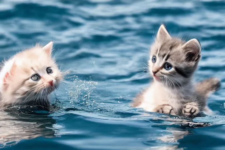 Prompt: photo of a baby kitten riding a dolphin above the ocean, summer vibes, award - winning photograph, national geographic, 8 k uhd