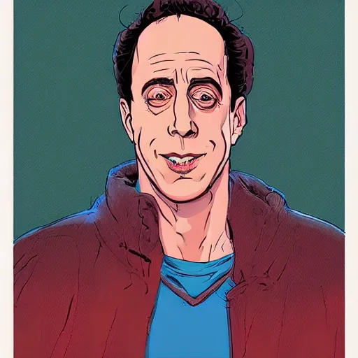 Prompt: a study of cell shaded portrait of jerry seinfeld 12 concept art, llustration, post grunge, concept art by josan gonzales and wlop, by james jean, Victo ngai, David Rubín, Mike Mignola, Laurie Greasley, highly detailed, sharp focus, alien, Trending on Artstation, HQ, deviantart, art by artgem