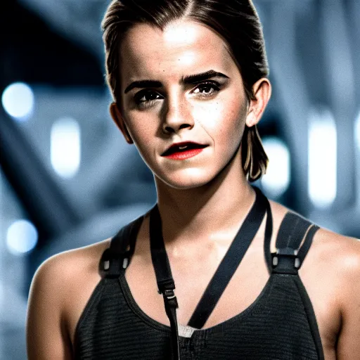 Prompt: Emma Watson as the Terminator, movie scene, XF IQ4, 50mm, F1.4, studio lighting, professional, 8K, Look at all that detail!, Dolby Vision, UHD