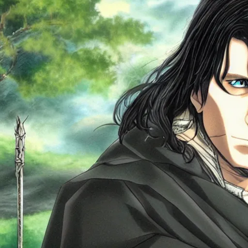 Prompt: aragorn in an anime world, incredibly detailed