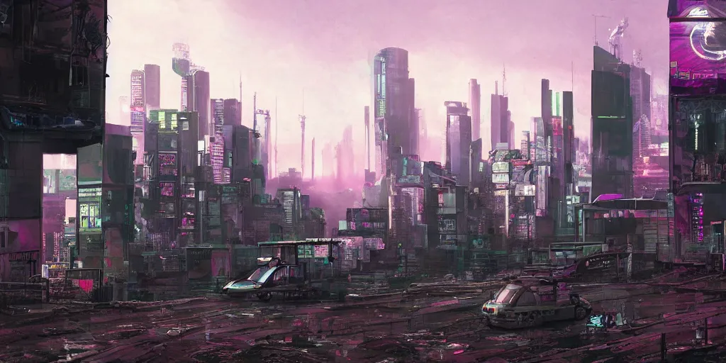 Image similar to outskirts of london, cyberpunk