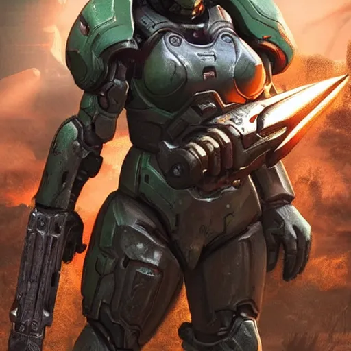 Prompt: female doom slayer