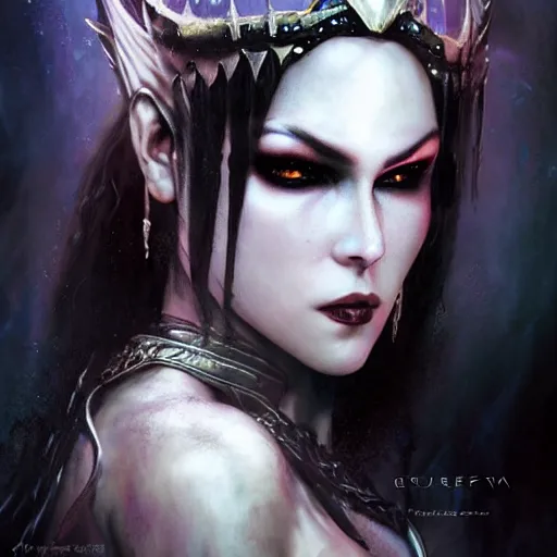 Prompt: kerli koiv as queen of the damned, darkwave, darksynth, concept headshot art, sharp, digital matte painting, art by luis royo, greg rutkowski, wlop, dramatic lighting, trending on artstation