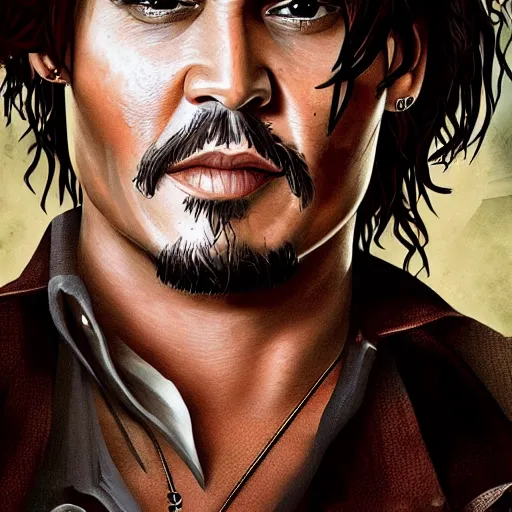 Prompt: a portrait of Johnny Depp as Nathan Drake