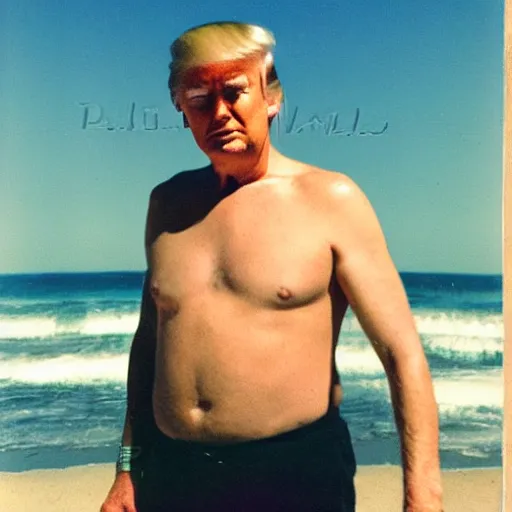 Prompt: donald trump at the beach, polaroid photo