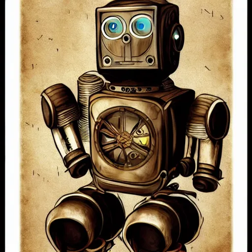 Image similar to robot, steampunk, art by da vinci