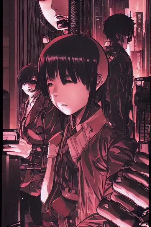 Prompt: professionally drawn 9 0 s seinen cyberpunk horror action manga comic cover, full color, beautiful coherent professional, drawn by ilya kuvshinov, ilya kuvshinov, and hiromu arakawa