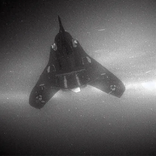 Image similar to the wreck of a Space Shuttle on the bottom of the sea, under water photography, spooky