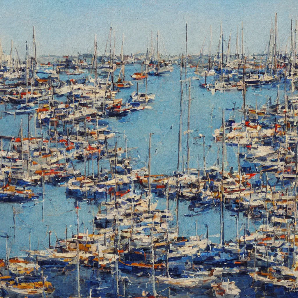 Prompt: Harbour, painting by Poumeyrol