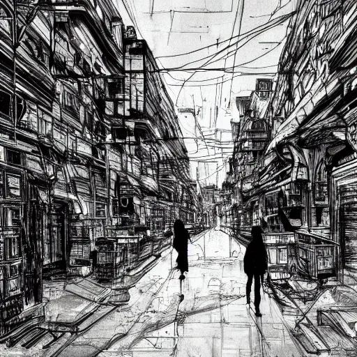 Prompt: moscow streets by tsutomu nihei