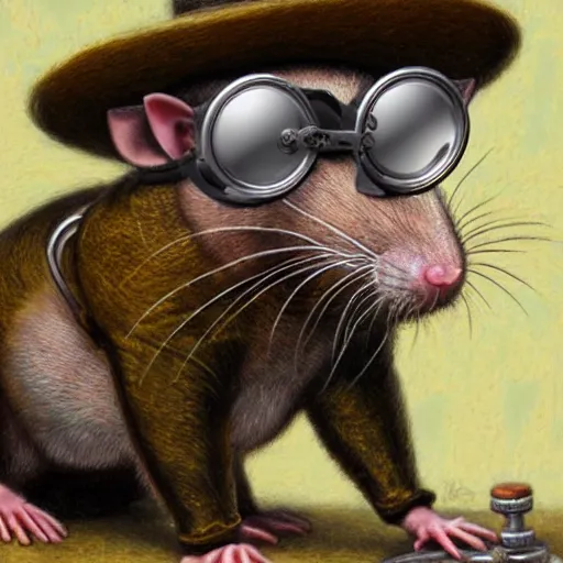 Prompt: a rat with steampunk googles, by James Gurney