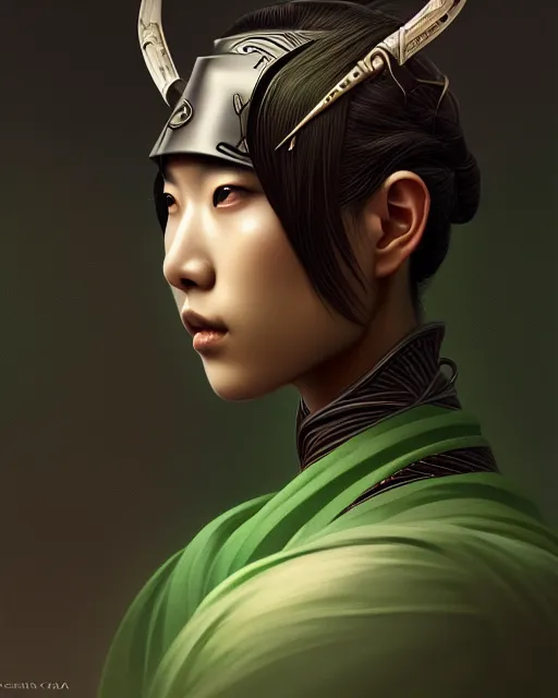 Prompt: symmetry, samurai, lines, brown skin, green iris, machine face, intricate, elegant, highly detailed, digital painting, artstation, cgsociety, concept art, smooth, sharp focus, illustration, yoshitaka amano, art by camille corot and karol bak and kim tschang yeul, 8 k