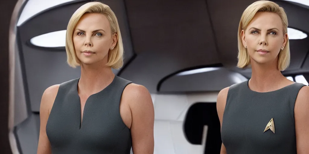 Image similar to Charlize Theron is the captain of the starship Enterprise in the new Star Trek movie